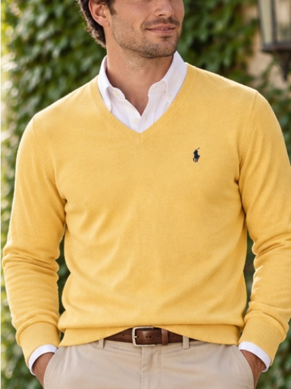Vintage 90s Y2K Polo Ralph Lauren Yellow Pima Cotton V-Neck Sweater L